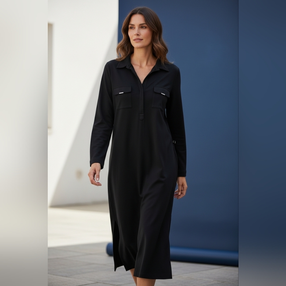👗Avenue Black Maxi Dress with Subtle Silver Accents